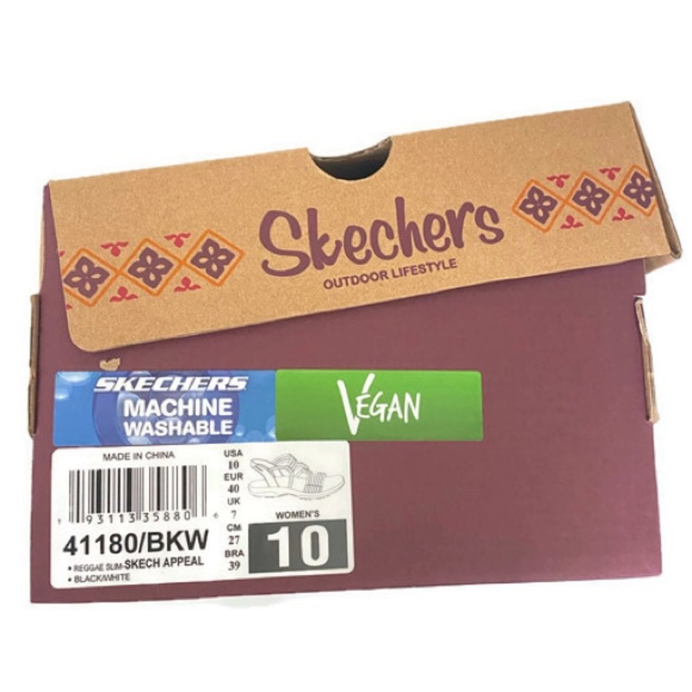 10 Skechers REGGAE slim Sandals Washable Vegan black white slip on water shoes - Picture 6 of 10
